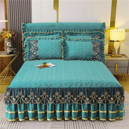 91家纺网 家纺一手货源 找家纺 新款心心相印蕾丝款床裙 心心相印蕾丝款-翡翠绿