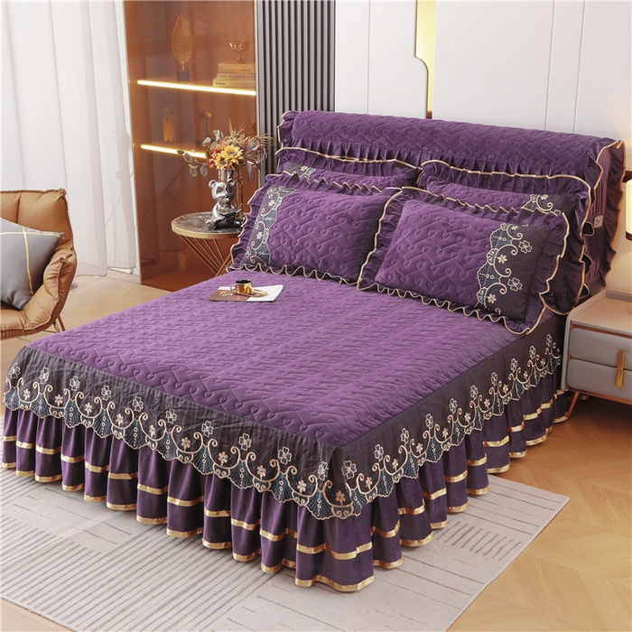 91家纺网 家纺一手货源 找家纺 新款心心相印蕾丝款床裙 心心相印蕾丝款-高贵紫