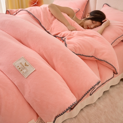 21度C 2023新款加厚保暖云朵牛奶绒四件套 云朵三角针-浅粉