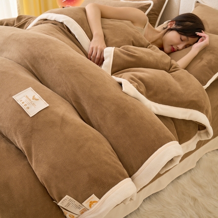 21度C 2023新款加厚保暖云朵牛奶绒四件套 云朵包边款-卡其