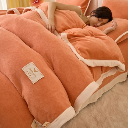 21度C 2023新款加厚保暖云朵牛奶绒四件套 云朵包边款-玫红