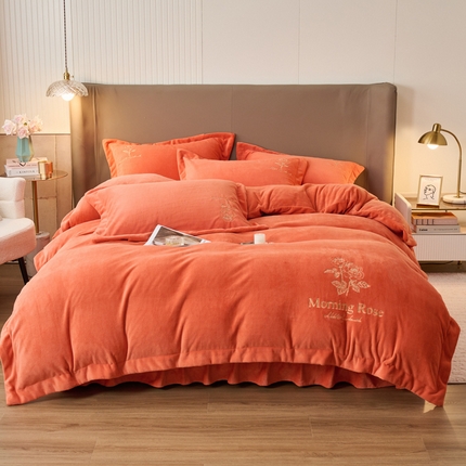 91家纺网 家纺一手货源 找家纺 （总）恒爱家纺 2023新款全消光230克刺绣玫瑰牛奶绒四件套