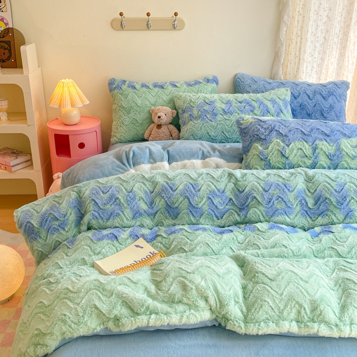 91家纺网 家纺一手货源 找家纺 安哆啦家纺 2024新款加厚9斤印花獭兔毛绒兔兔绒剪花刷花牛奶绒四件套 印象派