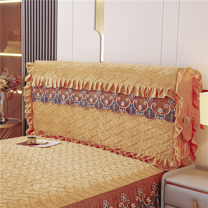 91家纺网 家纺一手货源 找家纺 新款心心相印蕾丝款床头罩 心心相印蕾丝款-金驼