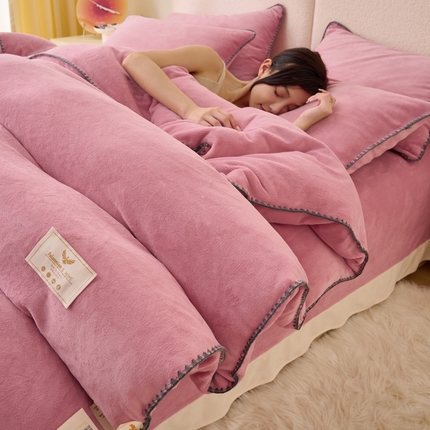 21度C 2023新款加厚保暖云朵牛奶绒四件套 云朵三角针-藕粉