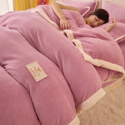 21度C 2023新款加厚保暖云朵牛奶绒四件套 云朵包边款-藕粉