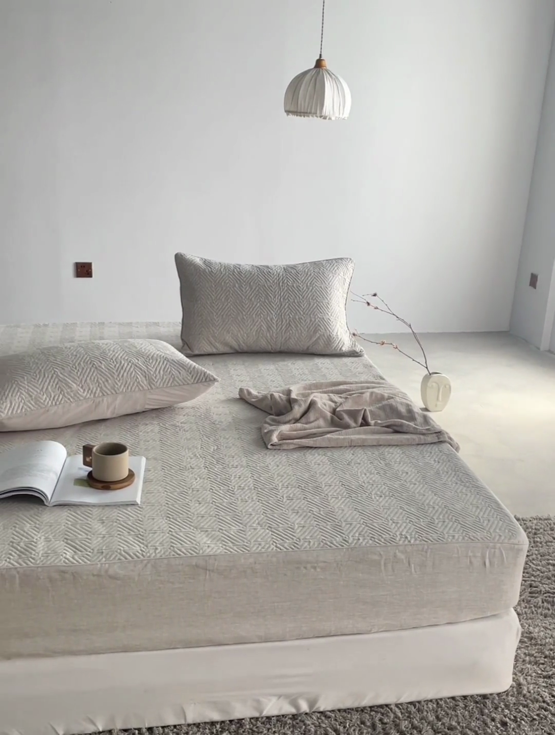 91家纺网 家纺一手货源 找家纺 （总）安莱生活 2023年新品亚麻夹棉床笠及夹棉床笠三件套