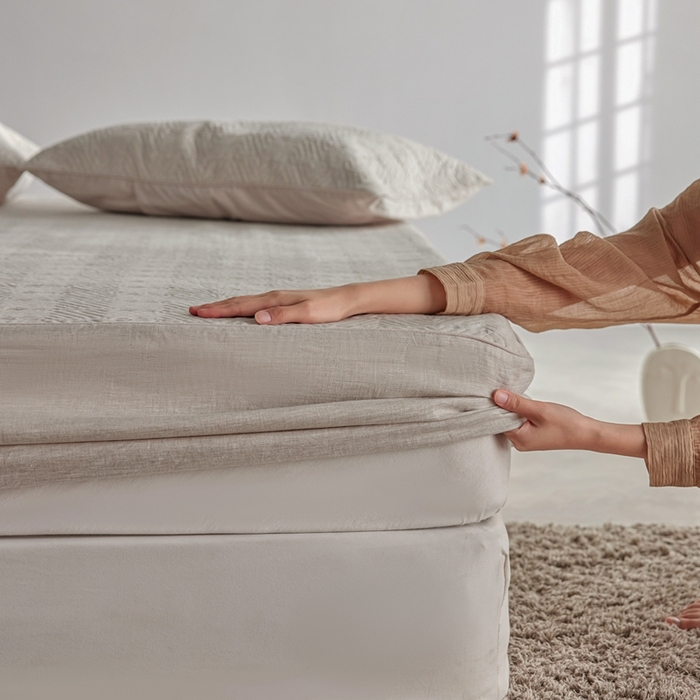 91家纺网 家纺一手货源 找家纺 （总）安莱生活 2023年新品亚麻夹棉床笠及夹棉床笠三件套