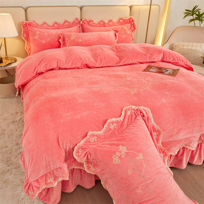 91家纺网 家纺一手货源 找家纺 恒爱家纺 2023新款宝宝绒花好月圆床单款四件套 梦想粉