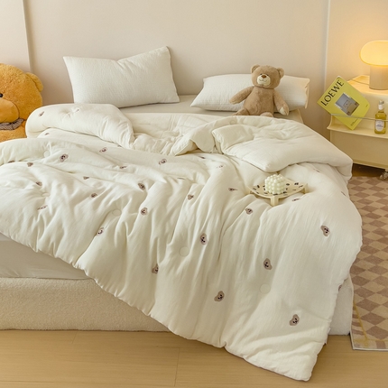 91家纺网 91找家纺（总）2023宇航新款A类全棉大豆棉皱皱纱双层纱春秋被冬被绣花被芯