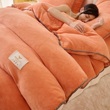 21度C 2023新款加厚保暖云朵牛奶绒四件套 云朵三角针-玫红