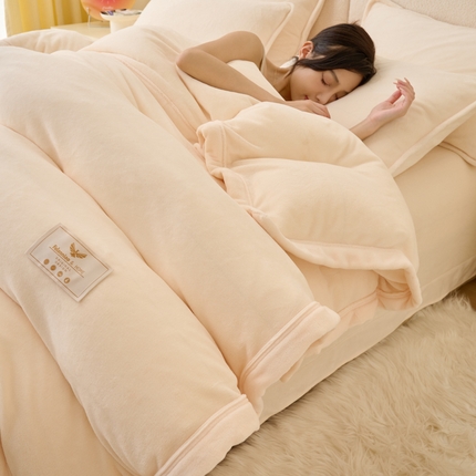 21度C 2023新款加厚保暖云朵牛奶绒四件套 云朵包边款-奶白