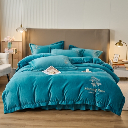 91家纺网 家纺一手货源 找家纺 （总）恒爱家纺 2023新款全消光230克刺绣玫瑰牛奶绒四件套