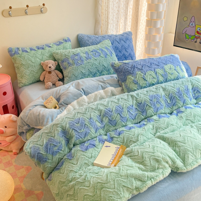 91家纺网 家纺一手货源 找家纺 安哆啦家纺 2024新款加厚9斤印花獭兔毛绒兔兔绒剪花刷花牛奶绒四件套 印象派