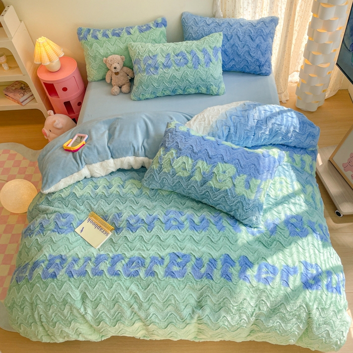 91家纺网 家纺一手货源 找家纺 安哆啦家纺 2024新款加厚9斤印花獭兔毛绒兔兔绒剪花刷花牛奶绒四件套 印象派