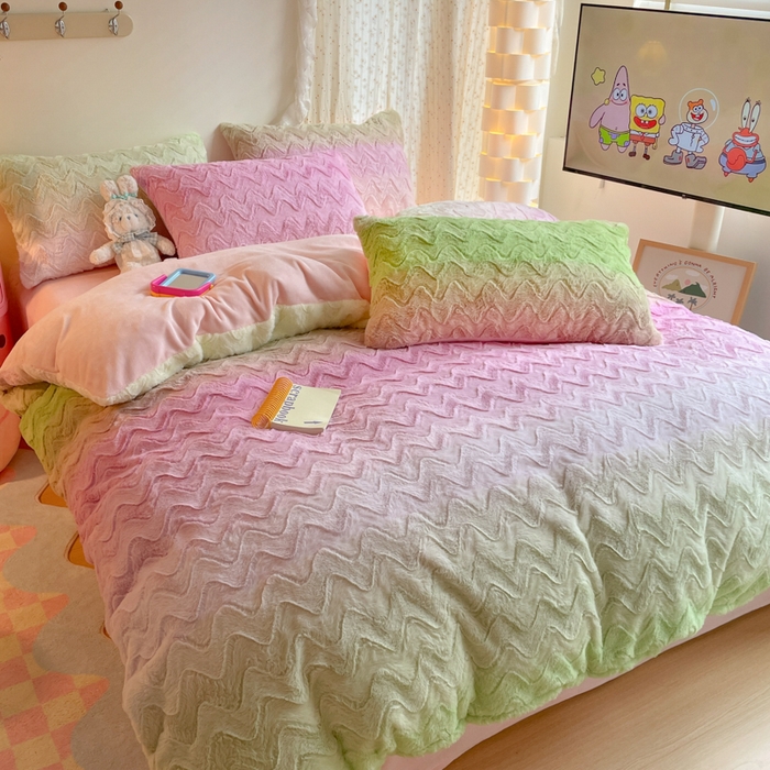 91家纺网 家纺一手货源 找家纺 （总）安哆啦家纺 2024新款加厚9斤印花獭兔毛绒兔兔绒剪花刷花牛奶绒四件套