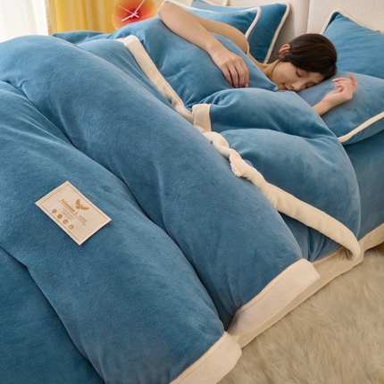 21度C 2023新款加厚保暖云朵牛奶绒四件套 云朵包边款-雾蓝