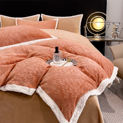 91家纺网 家纺一手货源 找家纺 （总）金米诺 2024直播爆款轻奢宽边纯色立体雕花牛奶绒四件套