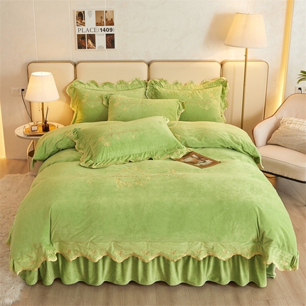 恒爱家纺 2023新款宝宝绒花好月圆床单款四件套 牛油果绿