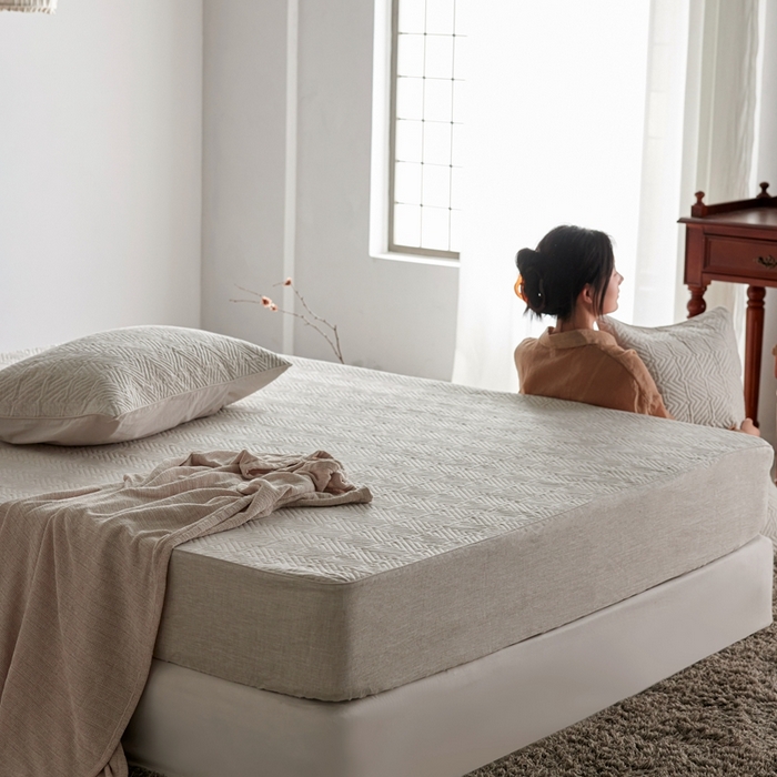 91家纺网 家纺一手货源 找家纺 （总）安莱生活 2023年新品亚麻夹棉床笠及夹棉床笠三件套