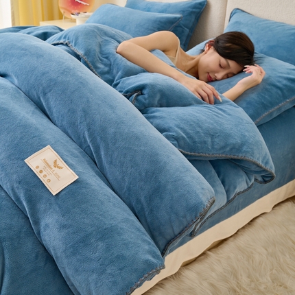 21度C 2023新款加厚保暖云朵牛奶绒四件套 云朵三角针-雾蓝