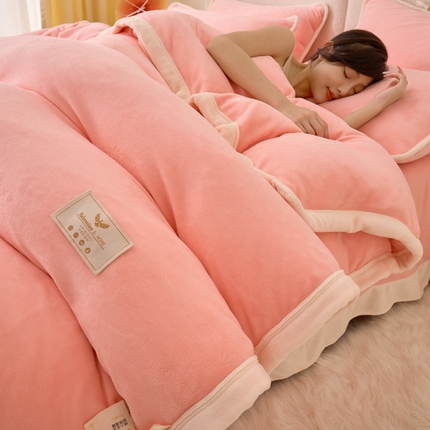 21度C 2023新款加厚保暖云朵牛奶绒四件套 云朵包边款-浅粉