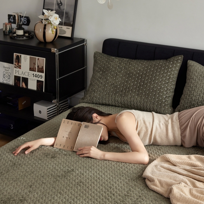 91家纺网 家纺一手货源 找家纺 安莱生活 2023新品独家专版高端冰丝条绒床盖毯 冰丝条绒床盖毯-绿