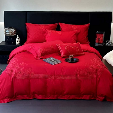 JUICY 橘滋家纺 2023新款轻奢高端进口长绒棉刺绣婚庆四件套 情意绵延