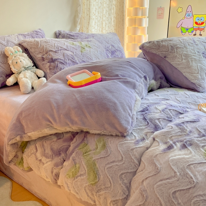 91家纺网 家纺一手货源 找家纺 安哆啦家纺 2024新款加厚9斤印花獭兔毛绒兔兔绒剪花刷花牛奶绒四件套 浪漫玫瑰