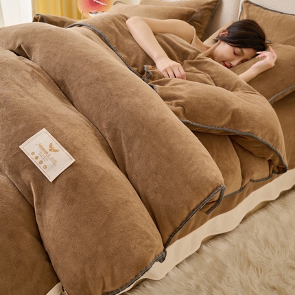 21度C 2023新款加厚保暖云朵牛奶绒四件套 云朵三角针-卡其