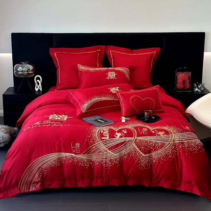 91家纺网 家纺一手货源 找家纺 JUICY 橘滋家纺 2023新款轻奢高端进口长绒棉刺绣婚庆四件套 天使之吻