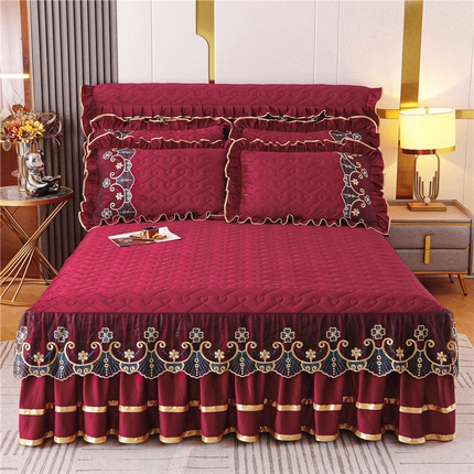 新款心心相印蕾丝款床裙 心心相印蕾丝款-酒红