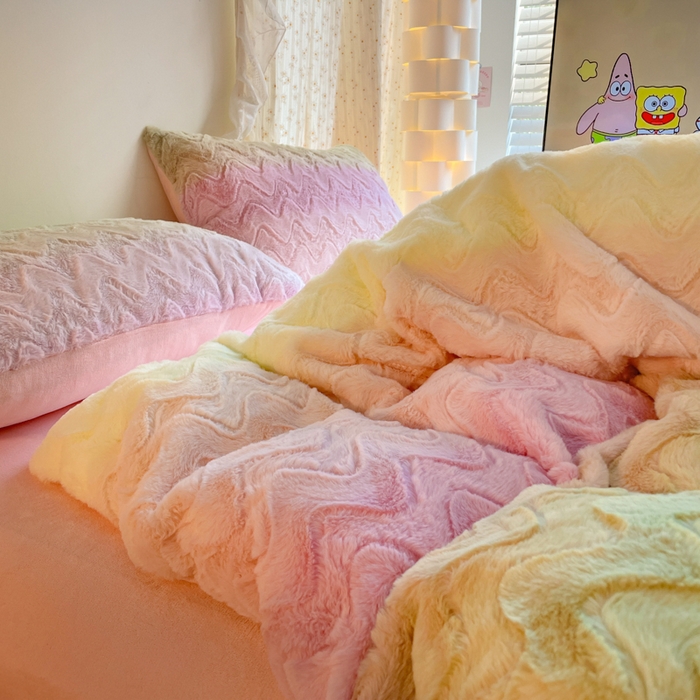 91家纺网 家纺一手货源 找家纺 （总）安哆啦家纺 2024新款加厚9斤印花獭兔毛绒兔兔绒剪花刷花牛奶绒四件套