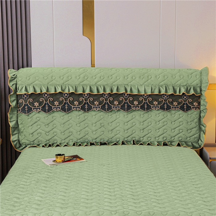 91家纺网 家纺一手货源 找家纺 新款心心相印蕾丝款床头罩 心心相印蕾丝款-橄榄绿