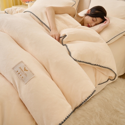 21度C 2023新款加厚保暖云朵牛奶绒四件套 云朵三角针-奶白