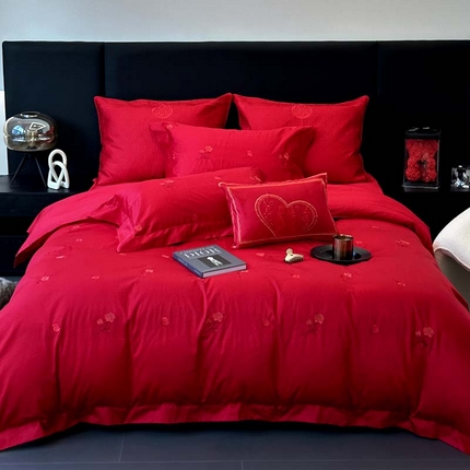 JUICY 橘滋家纺 2023新款轻奢高端进口长绒棉刺绣婚庆四件套 玫瑰之恋