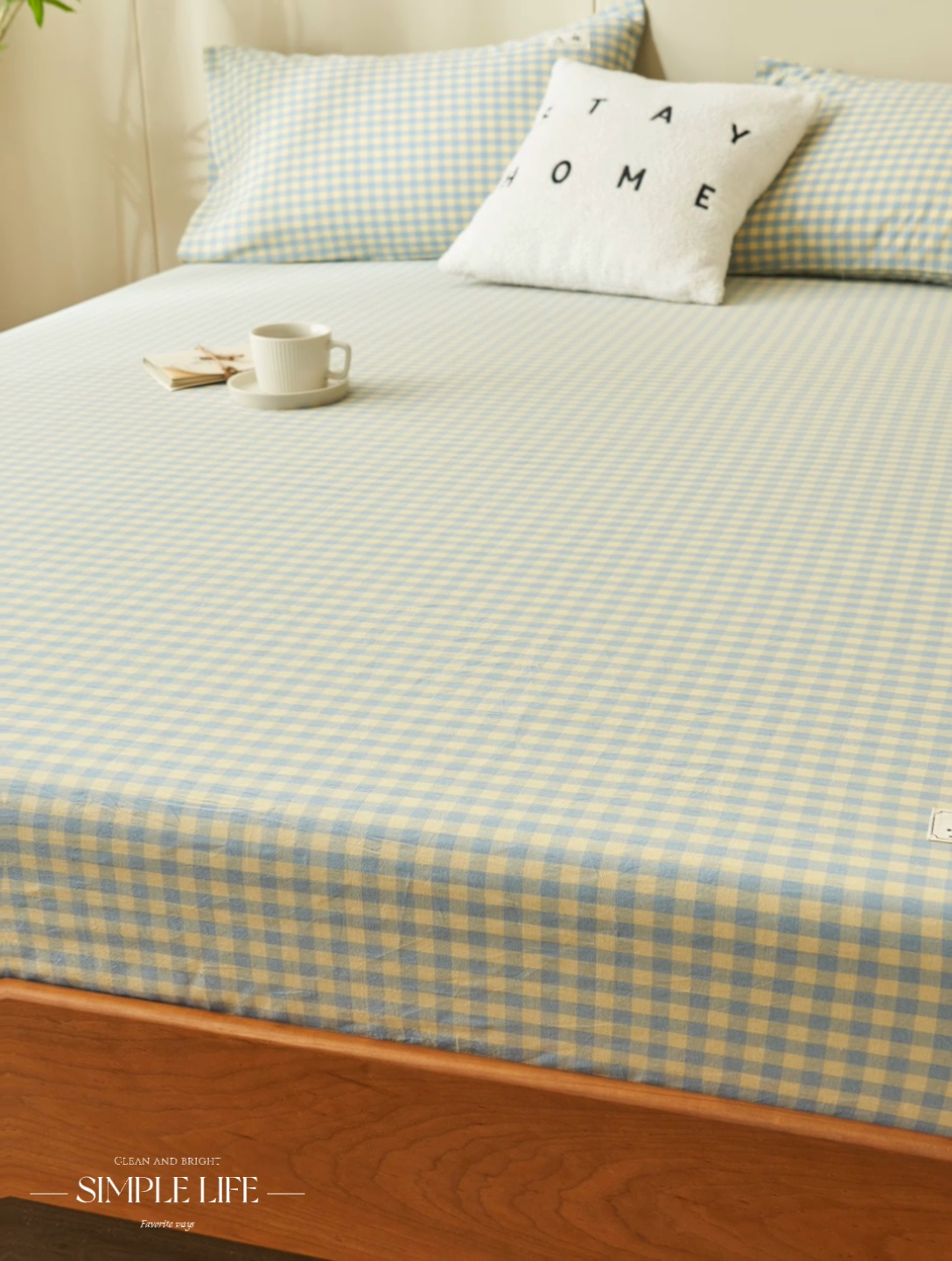 91家纺网 家纺一手货源 找家纺 21度C 2024新款色织全棉水洗棉床笠 琉璃格