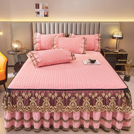 91家纺网 家纺一手货源 找家纺 （总）虹星家纺 2023新款牛奶绒夹棉蕾丝可拆卸床裙系列单床裙