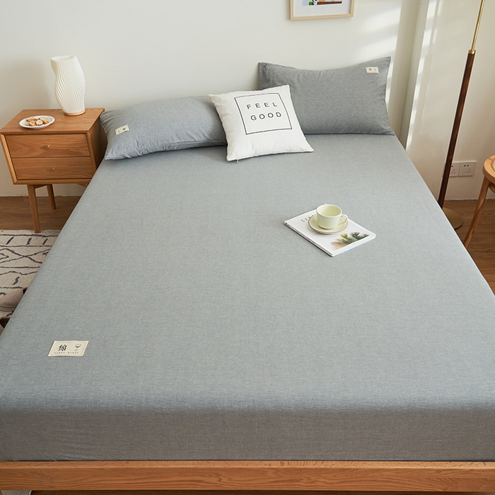 91家纺网 家纺一手货源 找家纺 21度C 2024新款色织全棉水洗棉床笠 洛卡-浅灰