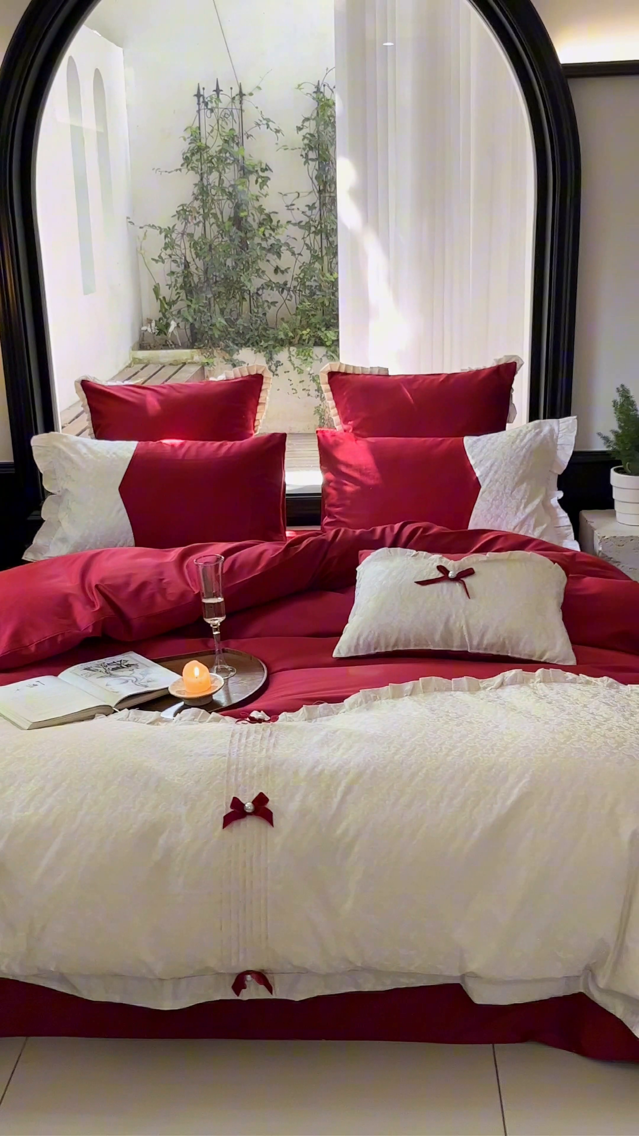 91家纺网 家纺一手货源 找家纺 优然居家纺 2023秋冬新品澳棉拼接刺绣工艺四件套-妮可 妮可-红