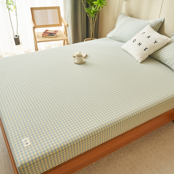 91家纺网 家纺一手货源 找家纺 21度C 2024新款色织全棉水洗棉床笠 琉璃格