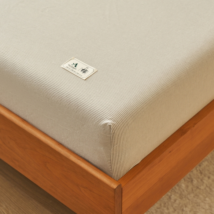 91家纺网 家纺一手货源 找家纺 21度C 2024新款色织全棉水洗棉床笠 密条灰