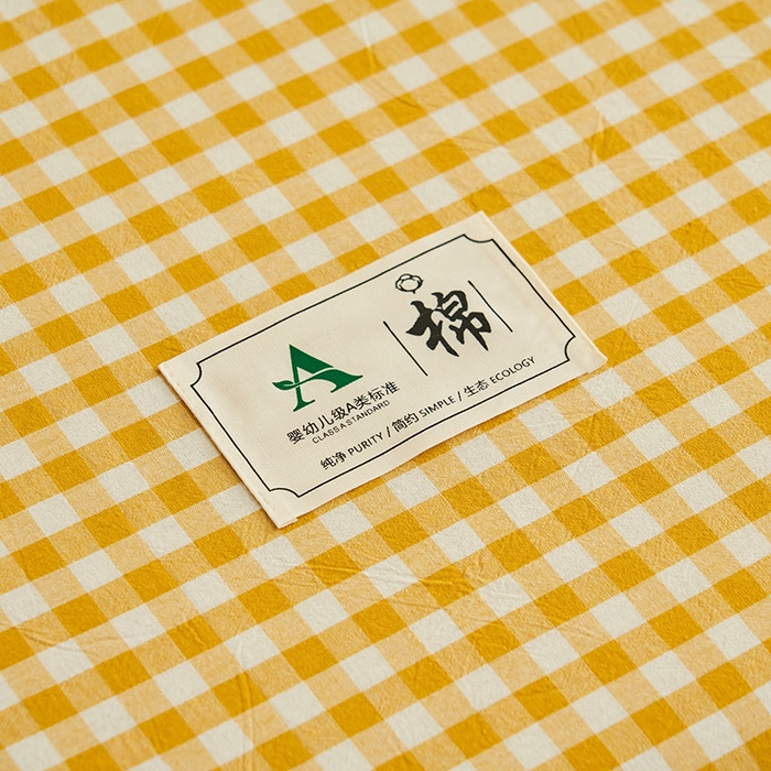 91家纺网 家纺一手货源 找家纺 21度C 2024新款色织全棉水洗棉床笠 浅黄小格