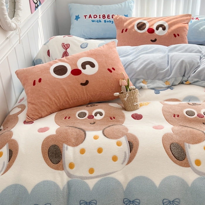 91家纺网 家纺一手货源 找家纺 顾里家纺 2023新款ins韩风∙立体牛奶雪花绒系列四件套 大眼熊