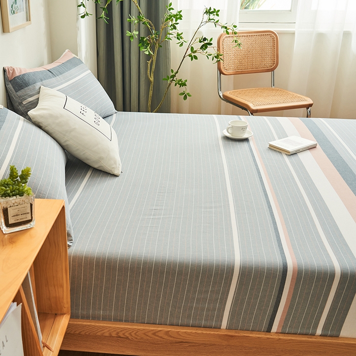 91家纺网 家纺一手货源 找家纺 21度C 2024新款色织全棉水洗棉床笠 流年灰