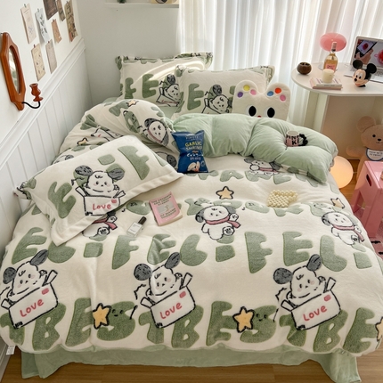 顾里家纺 2023新款ins韩风∙立体牛奶雪花绒系列四件套 字母小狗