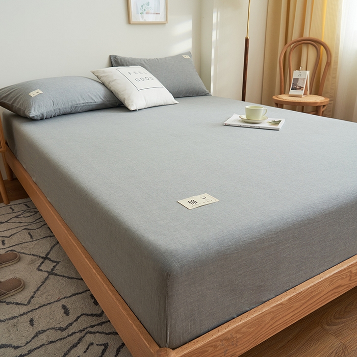 91家纺网 家纺一手货源 找家纺 21度C 2024新款色织全棉水洗棉床笠 洛卡-浅灰