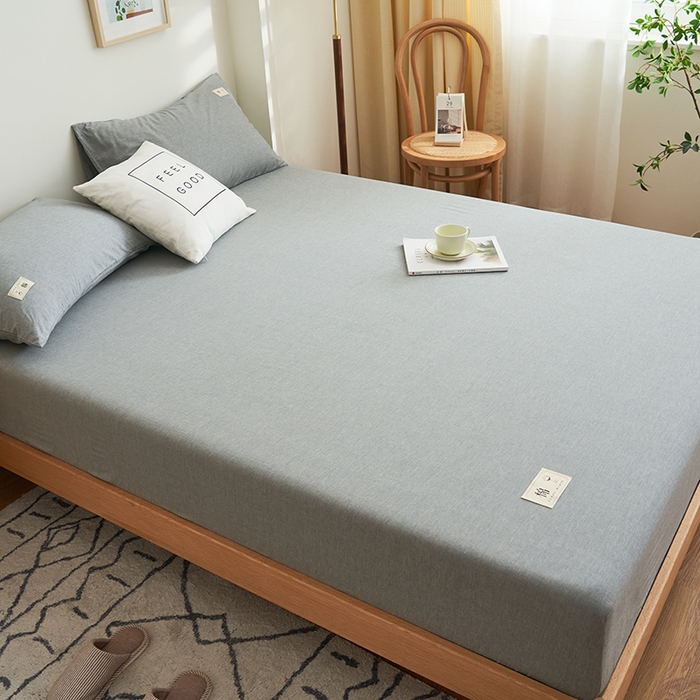 91家纺网 家纺一手货源 找家纺 21度C 2024新款色织全棉水洗棉床笠 洛卡-浅灰