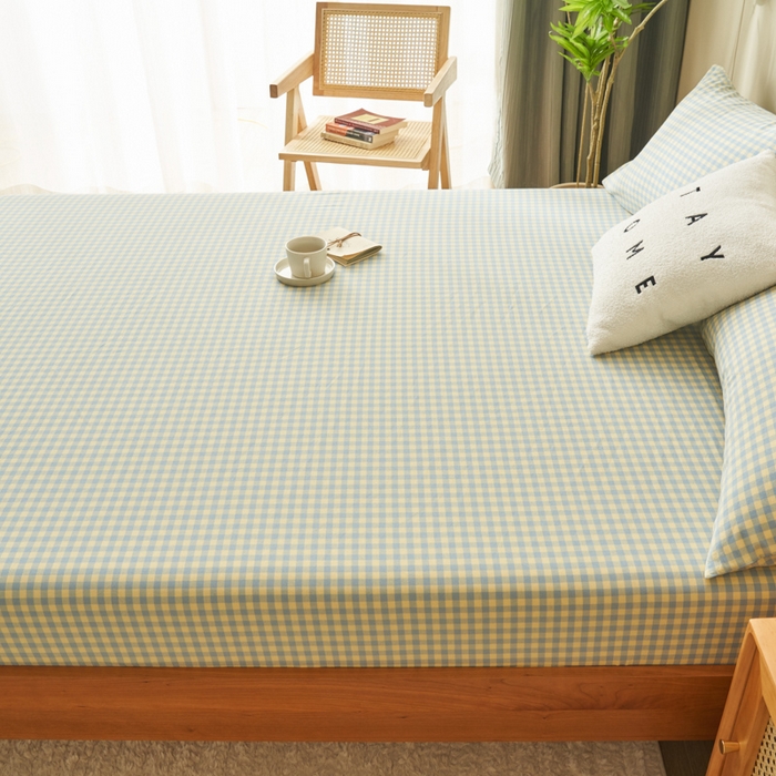 91家纺网 家纺一手货源 找家纺 21度C 2024新款色织全棉水洗棉床笠 琉璃格