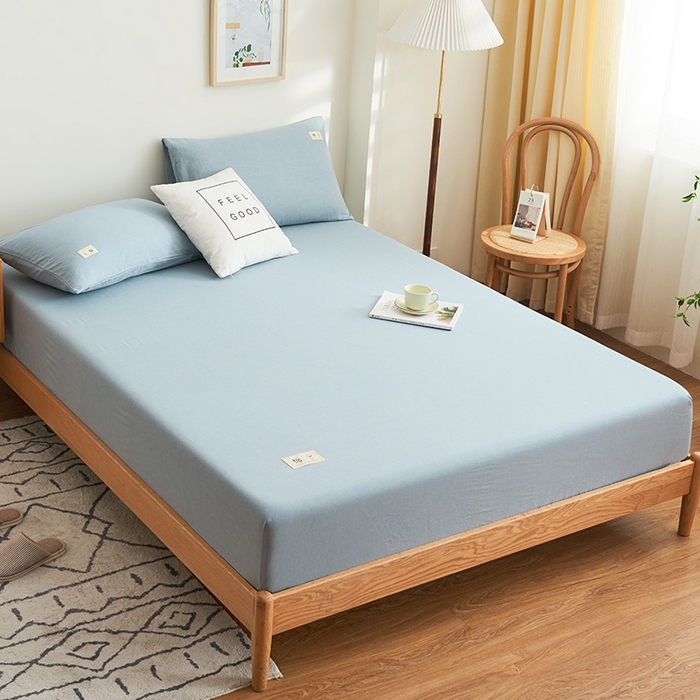 91家纺网 家纺一手货源 找家纺 21度C 2024新款色织全棉水洗棉床笠 洛卡-蓝